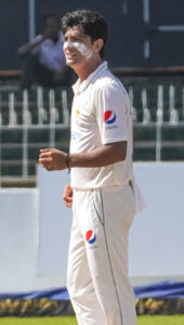 Naseem Shah in action during Pakistan's tour of Sri Lanka