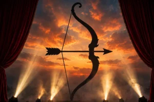 رامائن ورلڈ پریمیئر — غروب آفتاب میں کمان اور تیر کا سلوٹ
