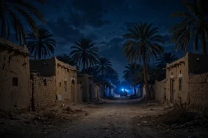 رات میں سندھ کے دیہی گاؤں کی گلی میں پولیس کی گاڑی — علامتی تصویر