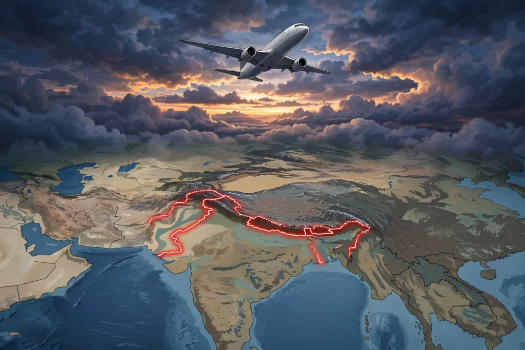 پاکستان کے فضائی حدود کا منظر — بھارتی طیاروں پر فضائی پابندی کی خبر کی نمائندہ تصویر