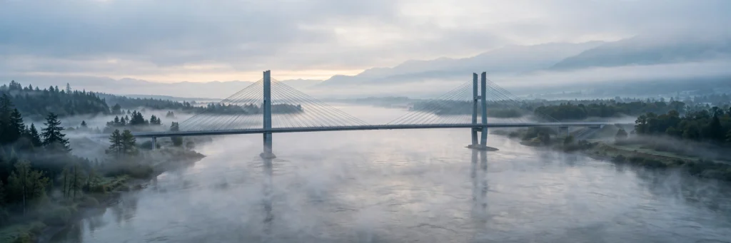 New Yalu River Bridge between China and North Korea at dawn