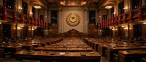 رات کے وقت خالی صوبائی اسمبلی ہال کا منظر