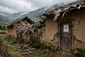 خیبر میں سیل کیے گئے خستہ حال اسکول کی عمارت کی تصویر